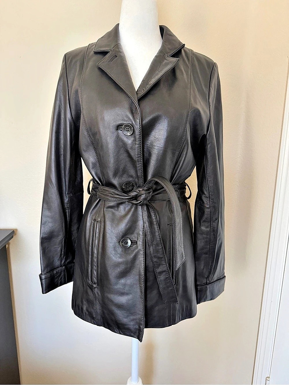 Wilson'Small Leather Belted Coat Size Small